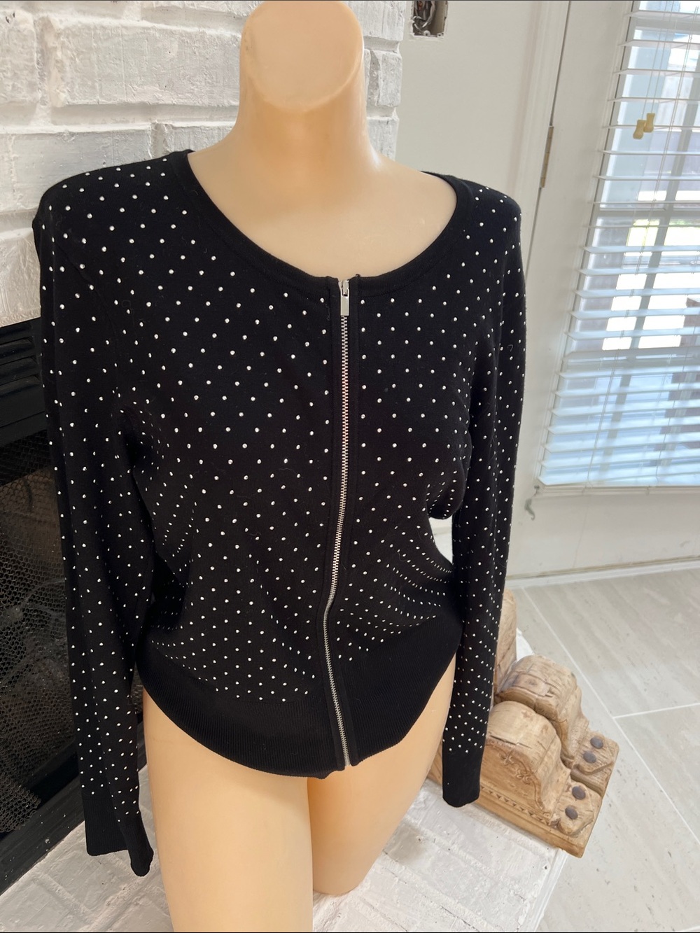 Cache Black Zip-Up Cardigan with Silver Stud Detailing